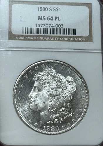 1880-S モーガン シルバー ダラー NGC MS 64PL 鏡面とフロスティ カメオ。 58,685円