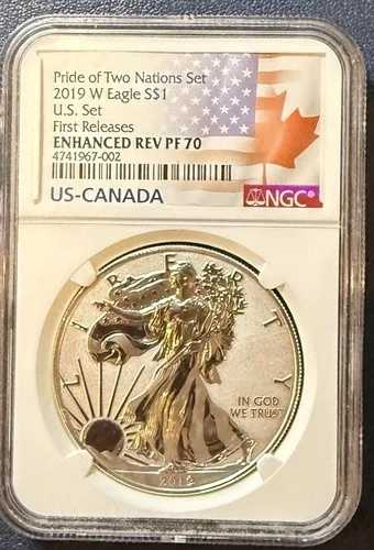 2019 W シルバーイーグル プライド・オブ・ツー・ネイションズ エンハンスド・レヴ NGC PF 70 ファーストリリース