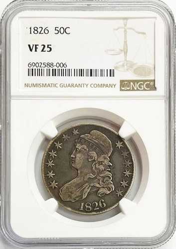 1826年 銀貨 アメリカ製 キャップ付き胸像 50セント ハーフドル硬貨 NGC 非常に良好 25