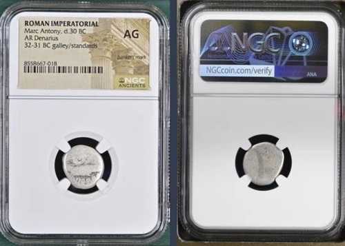 マルクス・アントニウス 紀元前30年 銀貨 デナリウス ローマ帝国軍団 NGC グレーディング認定