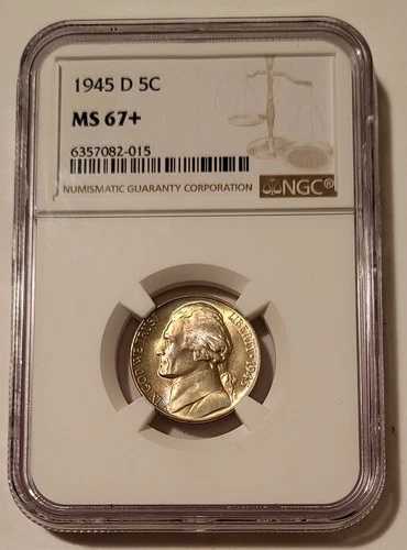 1945年 D ジェファーソン シルバー ニッケル Unc MS67+ NGC
