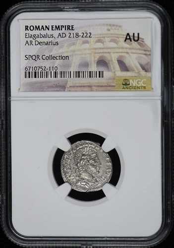 エラガバルス、AD 218-222 ローマ帝国 AR デナリウス NGC AU50