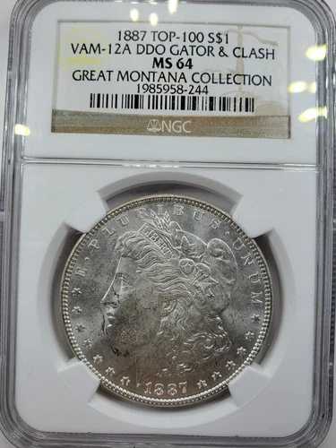 1887年 NGC MS64 トップ100 VAM-12A DDO ゲイター＆クラッシュ モルガン・ダラー