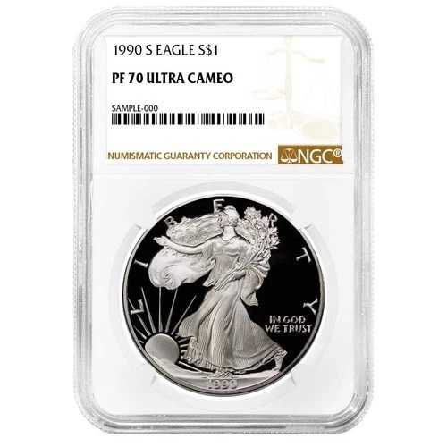 1990-S プルーフ $1 アメリカン シルバー イーグル NGC PF70UC ブラウン ラベル