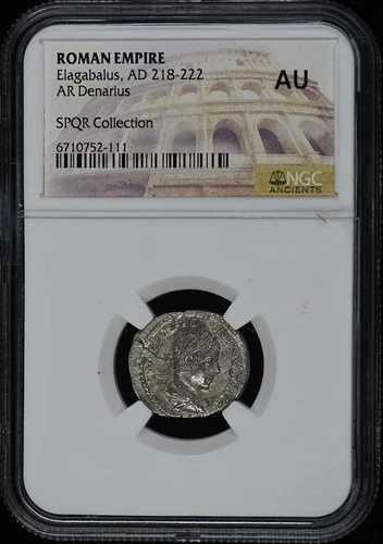 エラガバルス、AD 218-222 ローマ帝国 AR デナリウス NGC AU50