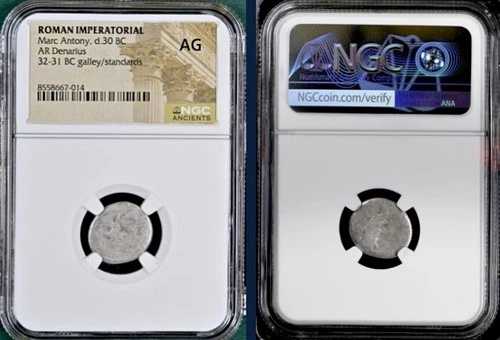 マルクス・アントニウス銀貨 デナリウス 紀元前30年 ローマ皇帝 NGC グレード ローマ軍団正規品