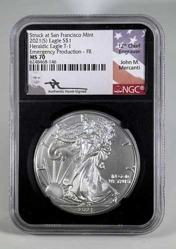 2021 (S) シルバーイーグル NGC MS70 マーカンティ FR サンフランシスコ緊急T1で衝突