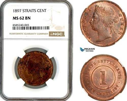 AL438、海峡植民地、ビクトリア州、1セント、1897年、ロンドン造幣局、NGC MS62BN