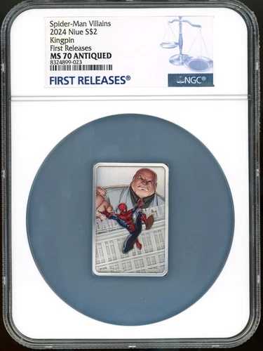 マーベル 2024 ニウエ スパイダーマン vs キングピン 2ドル 1オンス 銀貨 NGC 70 FR