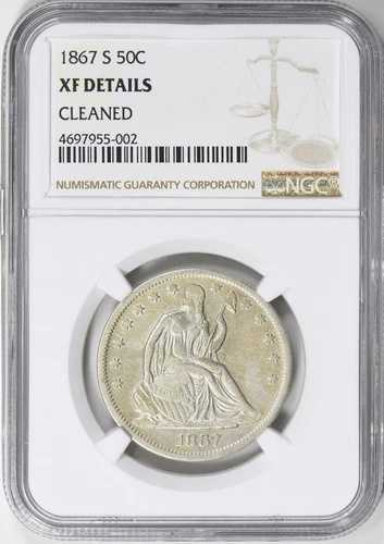 1867-S シーテッド・リバティ・ハーフドル NGC XF 詳細