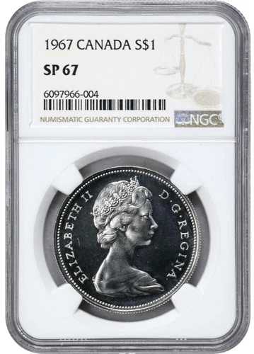 1967年カナダ銀貨1ドル NGC SP-67 ? KM 70 エリザベス2世