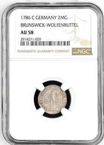 1786 C ドイツ州 ブランズウィック ウォルフェンブッテル ワイルドマン 2 マリエングロッシェン NGC AU 58