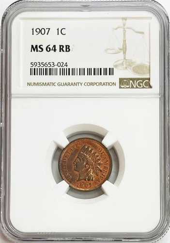 1907年 アメリカ インディアンヘッド セント 1セント硬貨 NGC ミント ステート 64 レッドブラウン