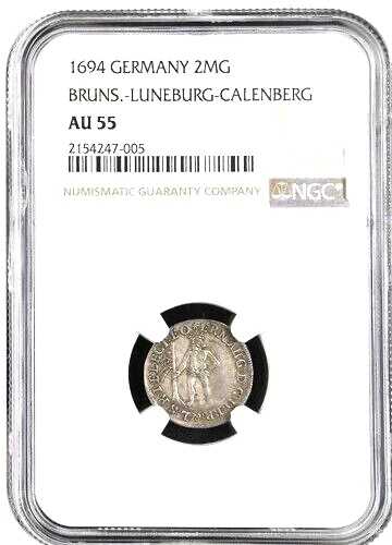 1694年 ドイツ国 ブラウンシュヴァイク リューネブルク カレンベルク ヴィルトマン 2 マリエングロシェン NGC AU55