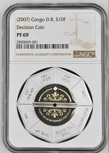 10フラン 2007年 コンゴ決定コイン シルバープルーフ NGC PF69