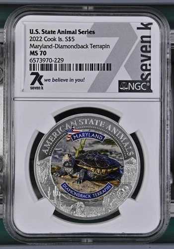 州動物 メリーランド州 ダイヤモンドバック 1オンス ミント 7777 7KMetals 2022 シルバー NGC MS70