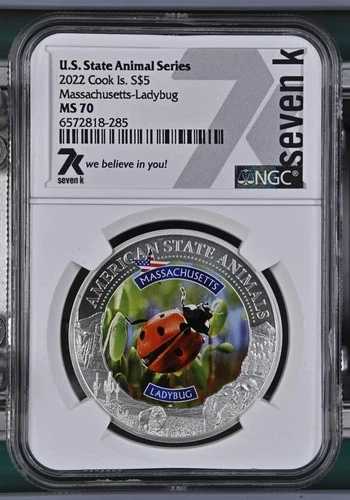 マサチューセッツ州の州動物 てんとう虫 1オンス ミント 7777 7K 金属 2022 シルバー NGC MS70