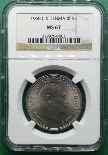 1968 C S デンマーク 5クローネ NGC MS 67「トップポップ1」