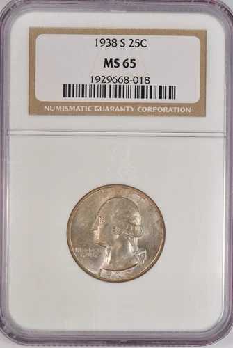1938年 S ワシントン クォーター NGC MS 65 オールドホルダー シルバーコイン 25セント ライトトーニング
