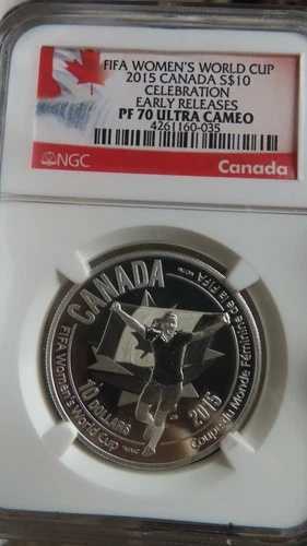 2015年 カナダ 1/2オンス 銀貨 $10 女性用 FIFAカップ セレブレーション NGC PF70