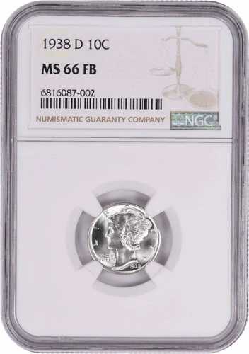 1938-D マーキュリー銀貨 MS66FB NGC
