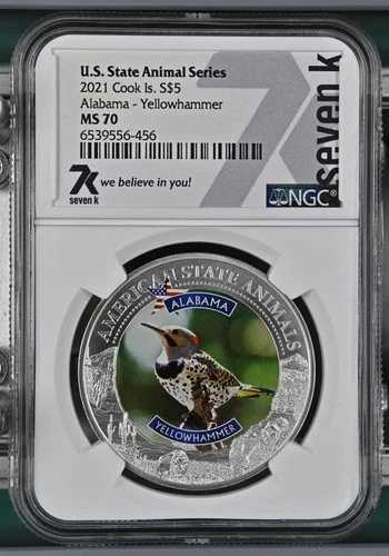 州立動物 アラバマ YLW ハンマー 1オンス ミント 7777 7K 金属 2021 S$5 シルバー NGC MS70