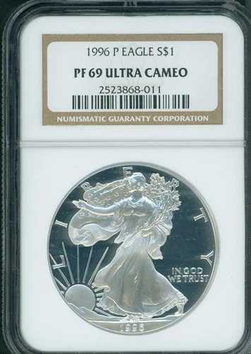 1996-P アメリカン シルバー イーグル ASE S$1 NGC PF69 PR69 プルーフ ウルトラ カメオ シミなし!