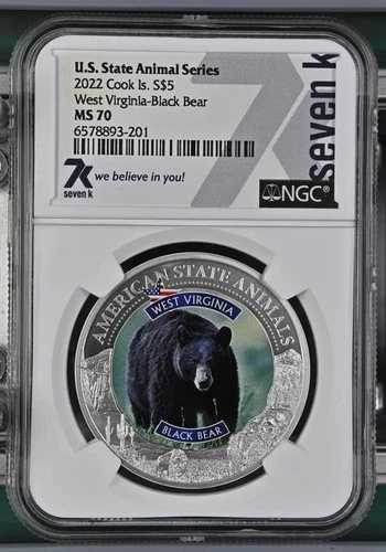 州獣 ウェストバージニア州ベア 1オンス ミント 7777 7K 金属 2022 S$5 シルバー NGC MS70