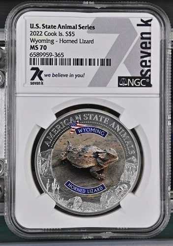 ワイオミング州 トカゲ 1オンス ミント 7777 7K 金属 2022 S$5 シルバー NGC MS70