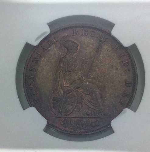 イギリス 1855年 ヴィクトリア ハーフペニー NGC MS64 ブラウン 非常にオリジナル 一部赤