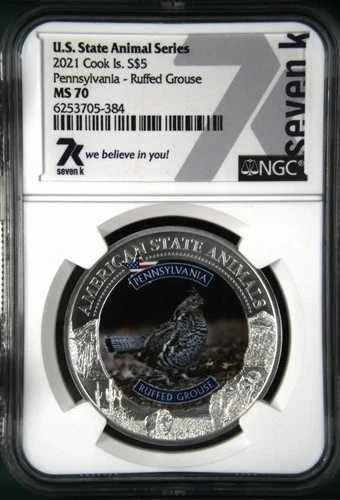 ペンシルベニア州の州動物 ライチョウ 1オンス ミント 7777 金属 2021 .999 シルバー NGC MS70