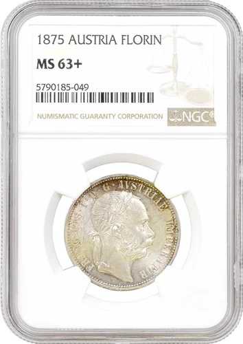 オーストリア 1フローリン 1875年、NGC MS63+、「皇帝フランツ・ヨーゼフ1世（1848年 - 1916年）」