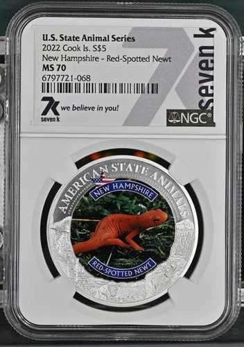 州立動物 ニューハンプシャー州産イモリ 1オンス ミント 7777 7K 金属 2022 S$5 シルバー NGC MS70