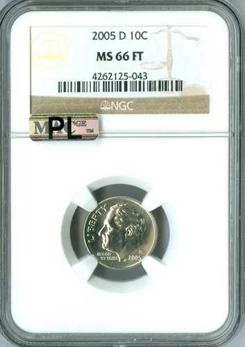 2005 D ルーズベルト ダイム NGC MS66 FT MAC PL ビジネス ストライク レア POP-26。