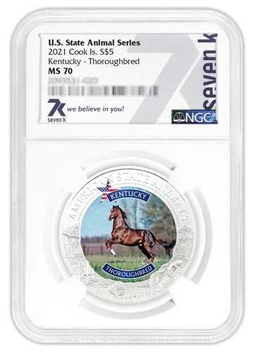 州動物 ケンタッキー サラブレッド 1オンス MNT 7777 7KMetals 2021 $5 シルバー NGC MS70