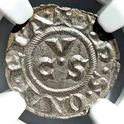 シチリア島 イタリア アンコーナ共和国 NGC MS 64 BI デナロ 西暦1250-1348 CVS モノグラム
