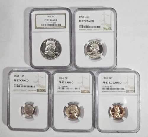 1963年プルーフコイン5枚セット NGC PF 67、1C、5C、10C、25C、50C