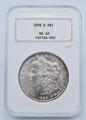 1898-O モルガン銀貨 NGC MS 62 オールドゴールドエンボスホルダー - U1079