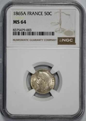 1865-A フランス 銀貨 50サンチーム NGC MS 64
