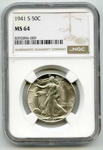 1941-S ウォーキング・リバティ・シルバー・ハーフドル NGC MS64 認定 サンフランシスコ L917