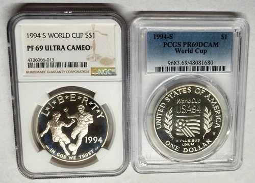 （2）1994年ワールドカップ「サッカー」シルバードル PCGS PF-69 DCAM & NGC PF-69 ULTRA CAM