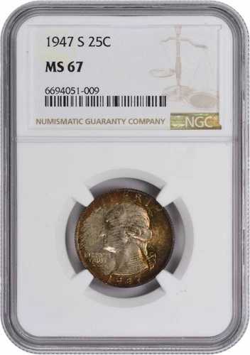 1947-S ワシントン銀貨 25セント MS67 NGC