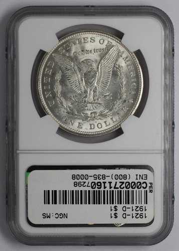 1921年 D モルガン銀貨 NGC MS 63