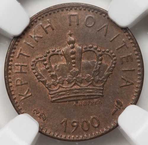 ギリシャ 1900 A クレタ レプトン銅貨 NGC MS63 BN チョイス UNC KM# 1 Geo-1 58,685円