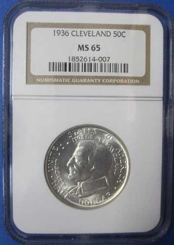 1936年クリーブランド記念銀貨ハーフドル～NGC認定/グレーディングMS65