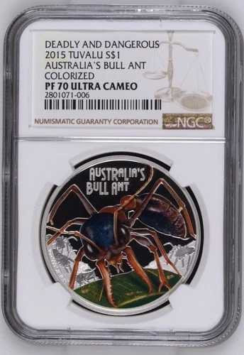 2015年ツバル産 致死性・危険性ブルアント銀貨 NGC PF-70 ウルトラカメオ