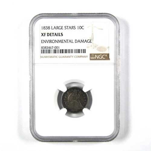 1838年製 着席型リバティダイム XF 詳細 大きな星 10セント NGC