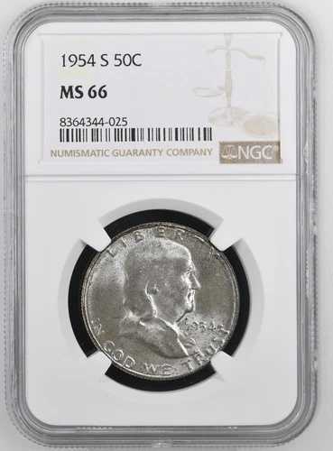 1954-S フランクリン US ハーフ ドル、NGC による MS66、非常に美しいコインです。