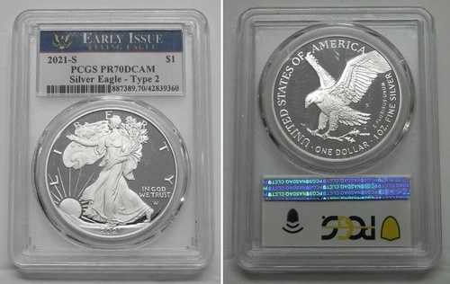 2021-S アメリカンシルバーイーグル タイプ2 - PCGS PR70DCAM 初期発行 #9360