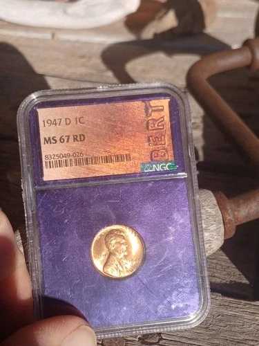 1947年 D レッド リンカーン ウィート カッパー セント 1C バート ラベル NGC MS 67 RD